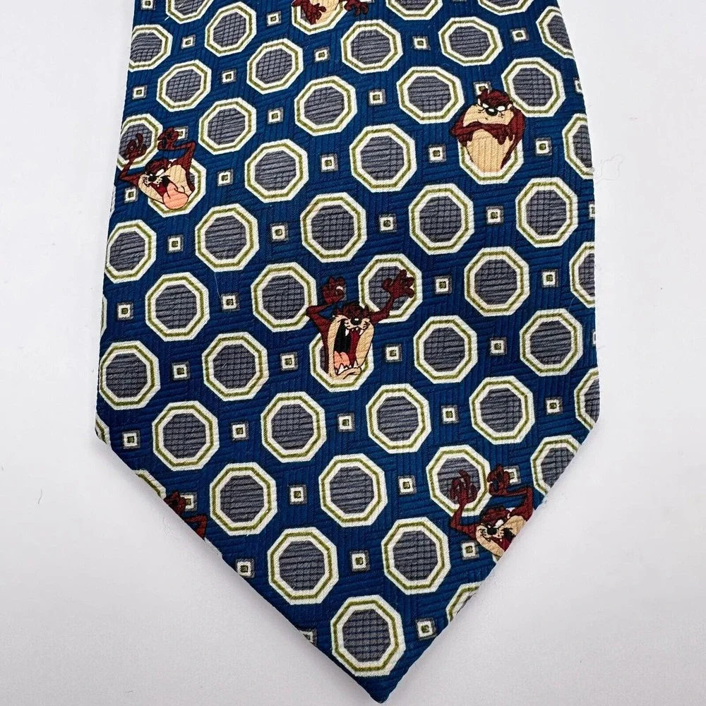 Looney Tunes Pointed Necktie Blue Brown Tasmanian Devil‎ Classic TAZ